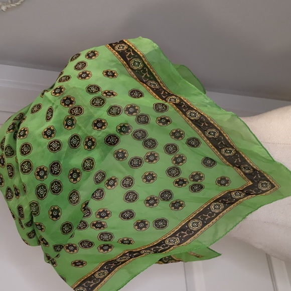 Vintage 60s Green Western Scarf Sheer Rayon Bandana Style Japan 27" Square - Picture 4 of 10